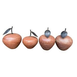 Primitive Decorative Apples Set of 4 Metal Stems and Leaves Stone Material